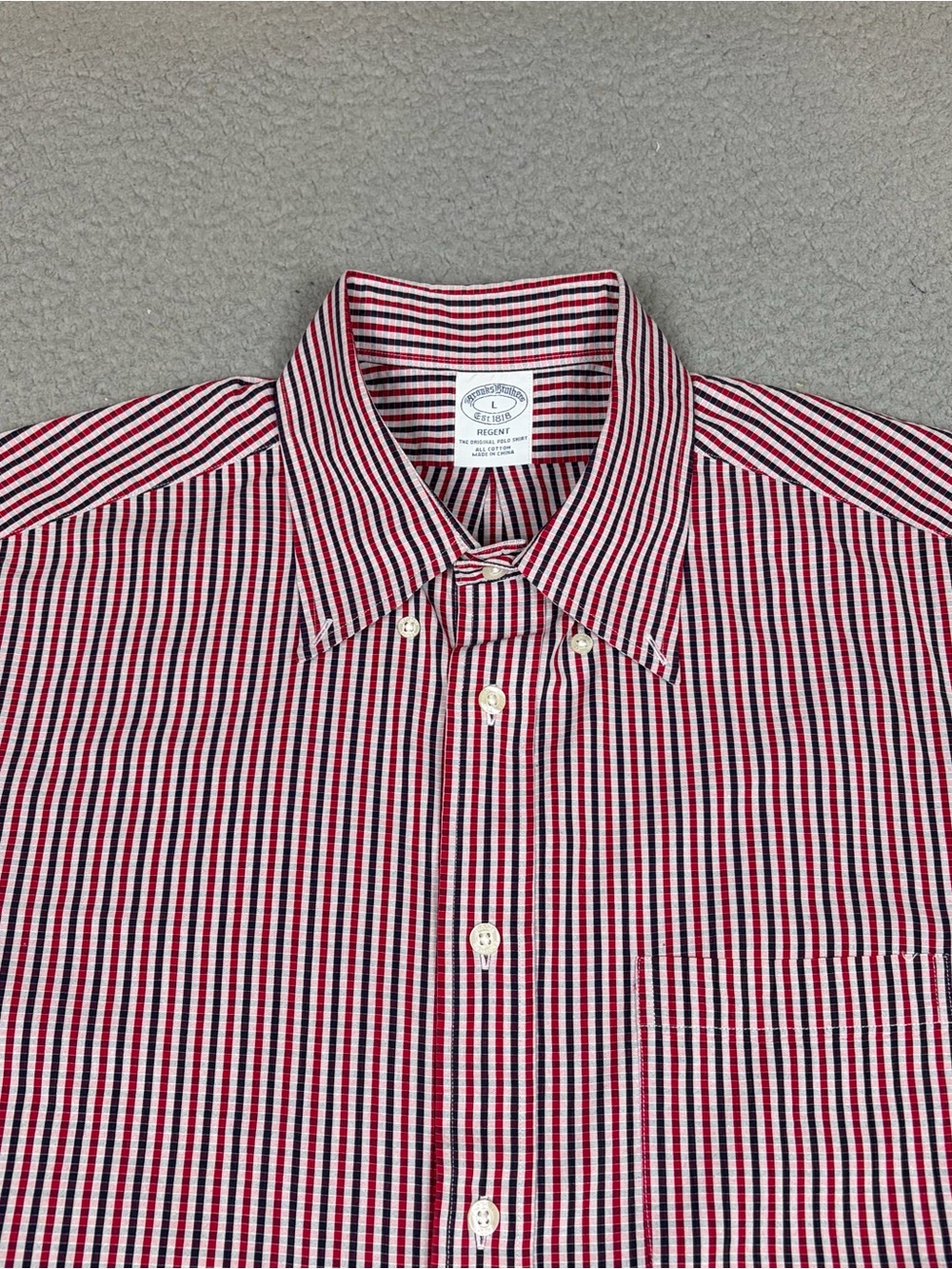 Brooks Brothers Regent Shirt Men’s L Red Black White Check Button-Down Textured